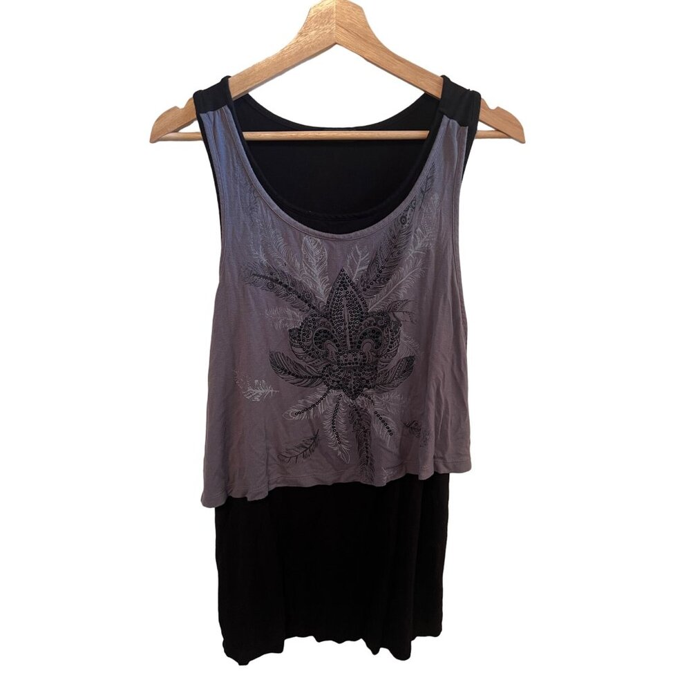 Cocomo Women's Layered Tank Top With Sequin Fleur De Lis Design Size Medium Y2K